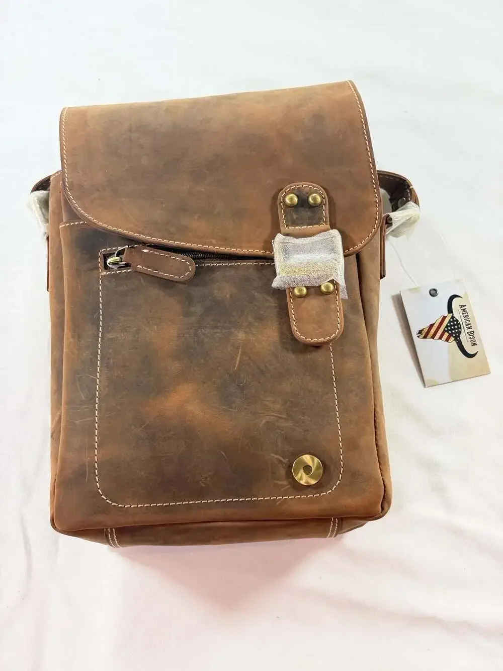American Bison Genuine Leather Vintage Style Crossbody Messenger Bag Code 1746